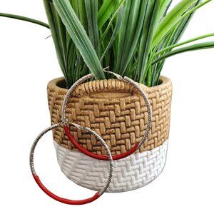 SILVER/RED HOOP EARRINGS